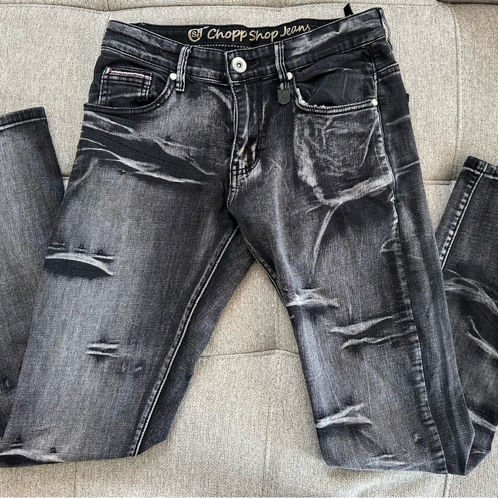Black Skinny Distressed Jeans with Rips and Fading